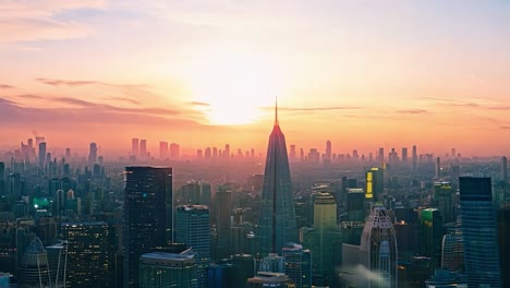 sunrise casts a warm glow over the new york city skyline, illuminating the towering skyscrapers and vibrant urban landscape