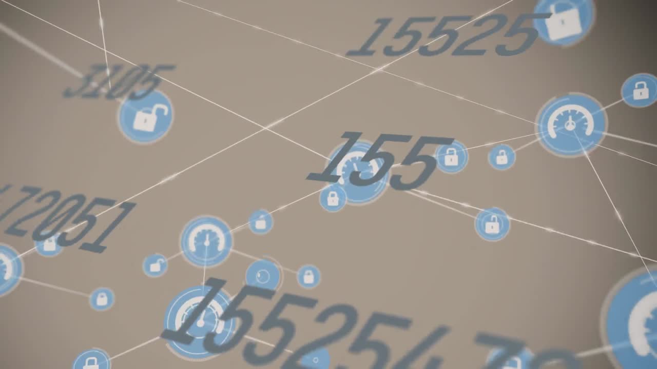 아이콘과 데이터 처리로 연결 네트워크의 애니메이션