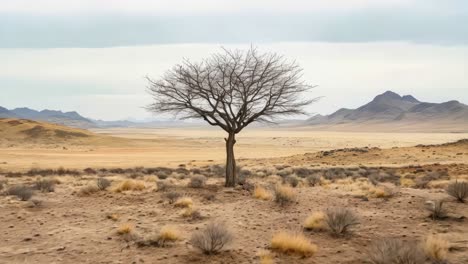 a lone tree in the middle of a desert landscape