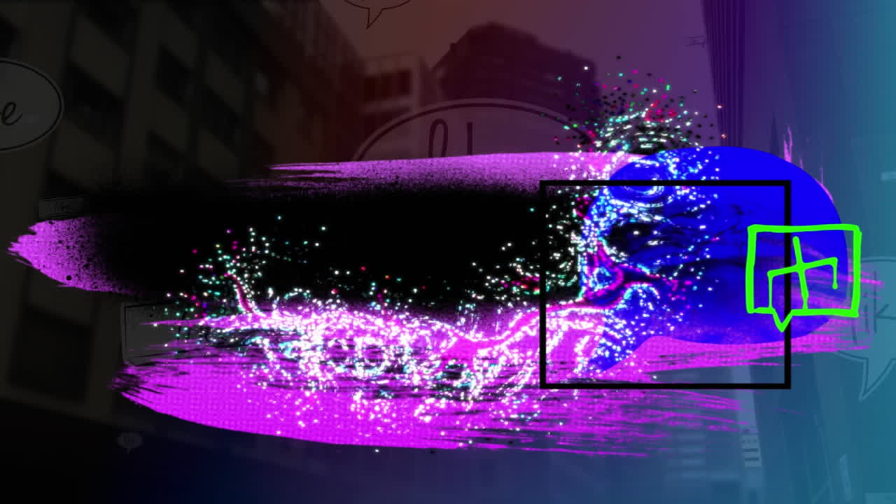 animación de formas abstractas de colores sobre los edificios