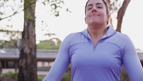 caucasian woman breathing fresh air