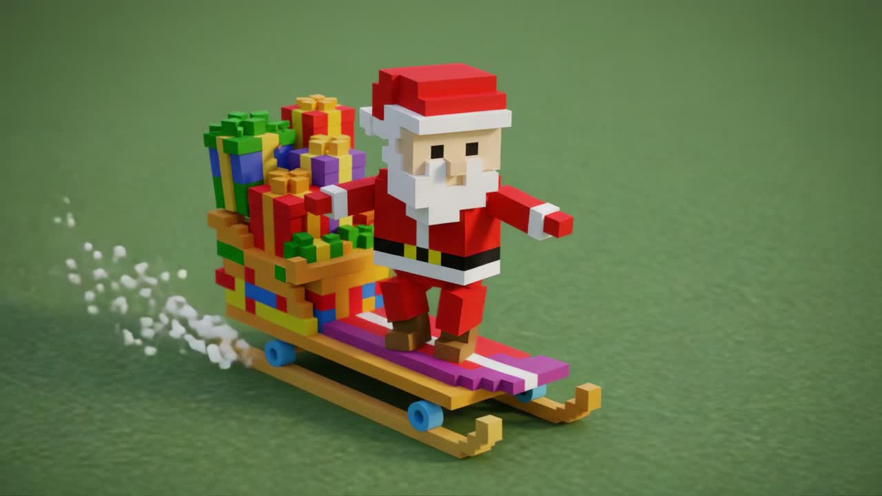 A Cheerful Santa Claus in a Colorful Sleigh Filled with Presents, Sliding Joyfully Across a Festive Background, Perfect for Holiday Cheer and Celebration