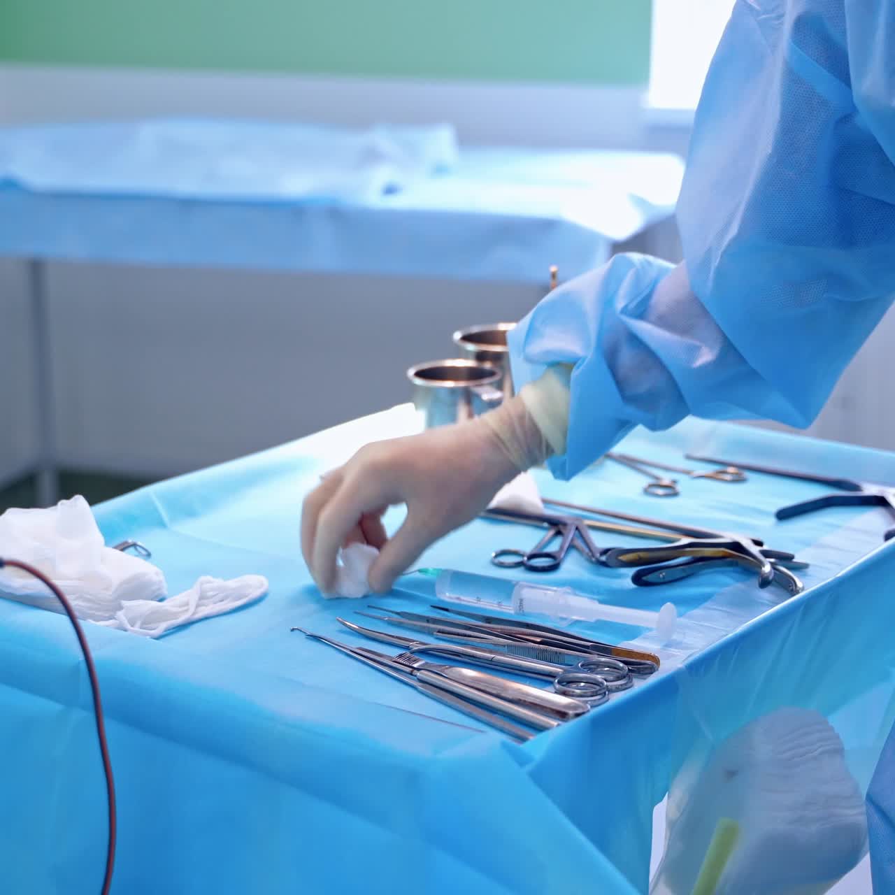 Surgery instruments. Medical team performing operation.