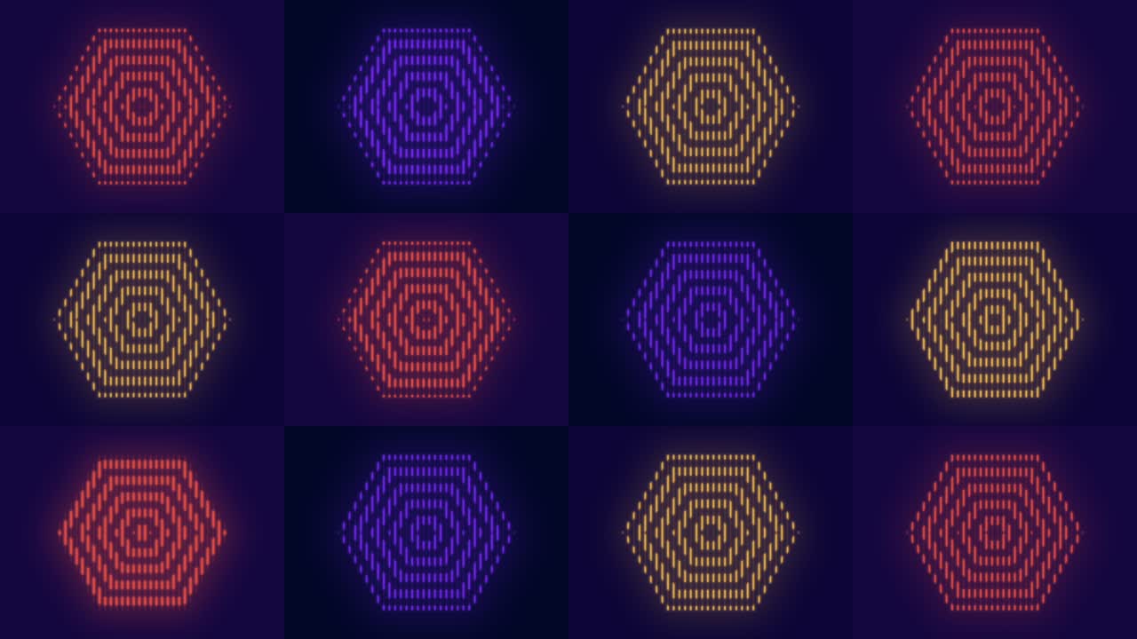 Motivo geometrico a esagoni colorati al neon