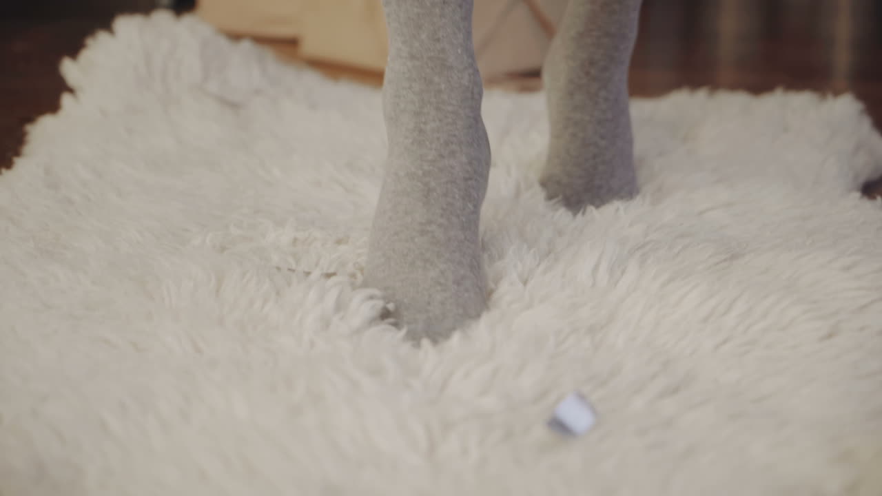 New Year presents concept. Woman opening her New Year gift boxes while lying at home