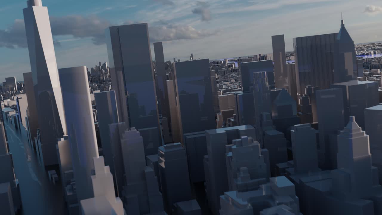 ciudad de plástico nueva york modelo nyc estados unidos rascacielos brillantes flythrough 4k