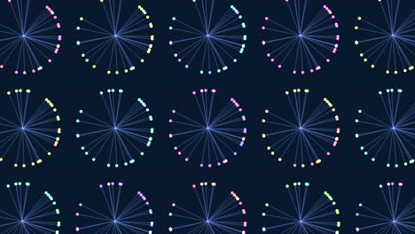 Colorful spiral pattern of connected dots on dark background