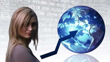 mujer de negocios mirando el gráfico ascendente