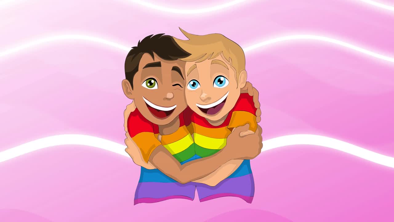 Animation Of Cartoon Gay Couple On Pink Background Free Stock Video Footage  Download Clips