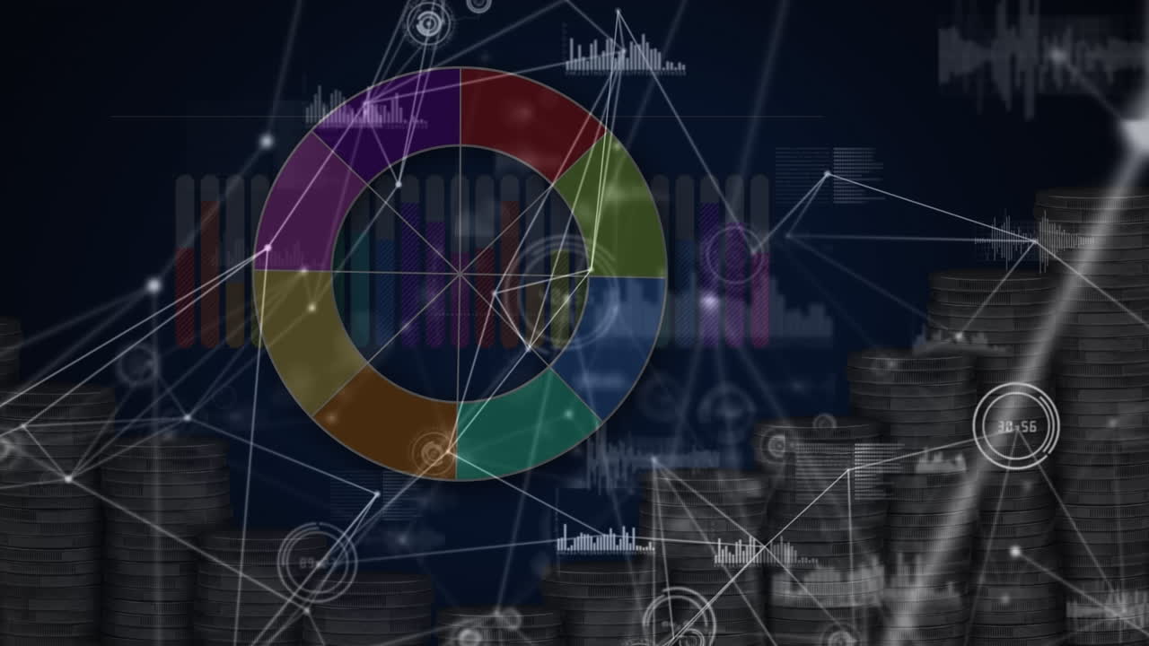 animación de conexiones, procesamiento de datos y gráficos en la pantalla digital de la marina