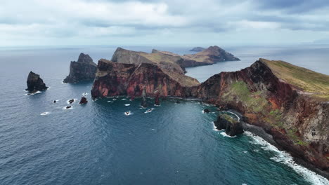 high aerial of rugged eastern madeira headland, ponta de sã£o lourenã§o