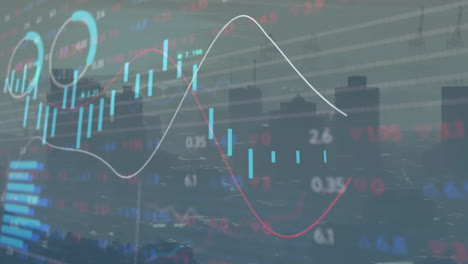 Animation-Der-Finanzdatenverarbeitung-über-Dem-Stadtbild