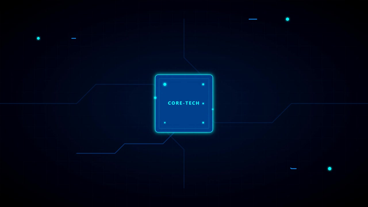 Digital Microchip Processor with Glowing Circuitry Animation