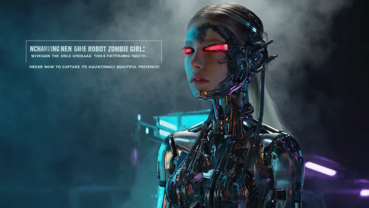 Futuristic Female Cyborg with Glowing Red Eyes