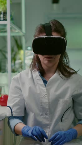 woman scientist using vr headset in a laboratory