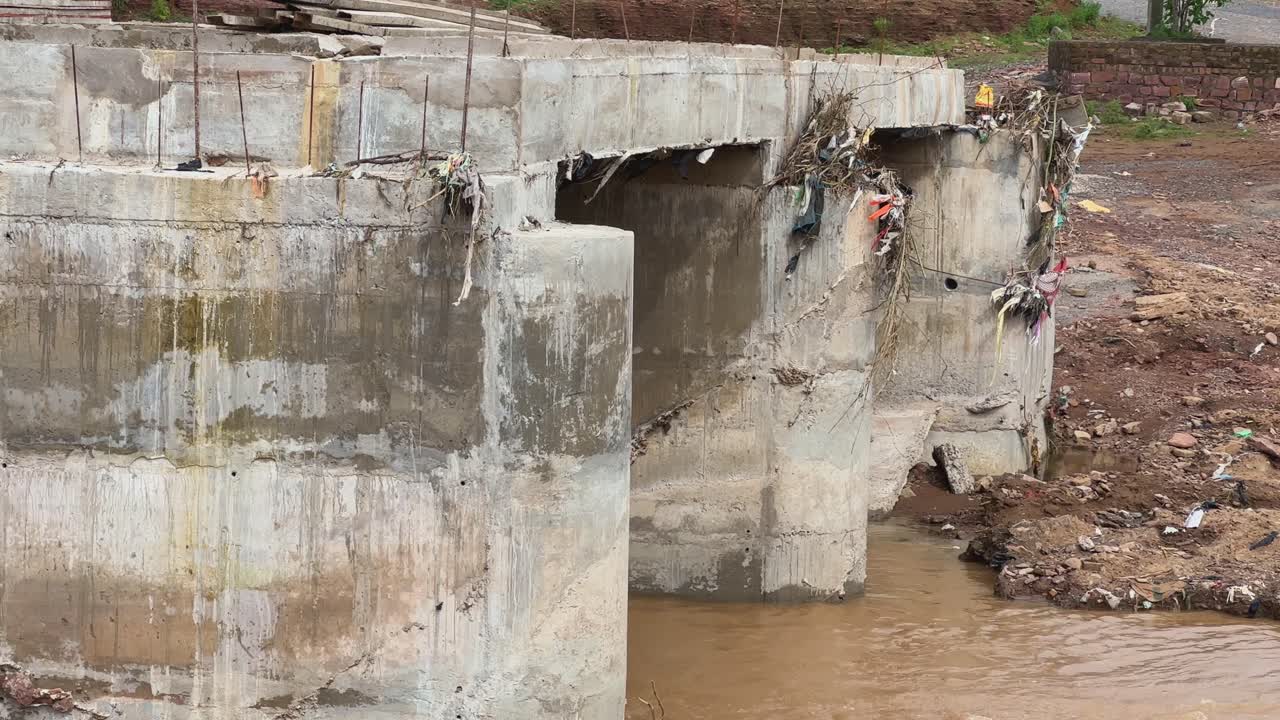 An under-construction bridge with low quality and structural integrity showing inconsistencies in texture and finish, potentially affecting its strength and durability