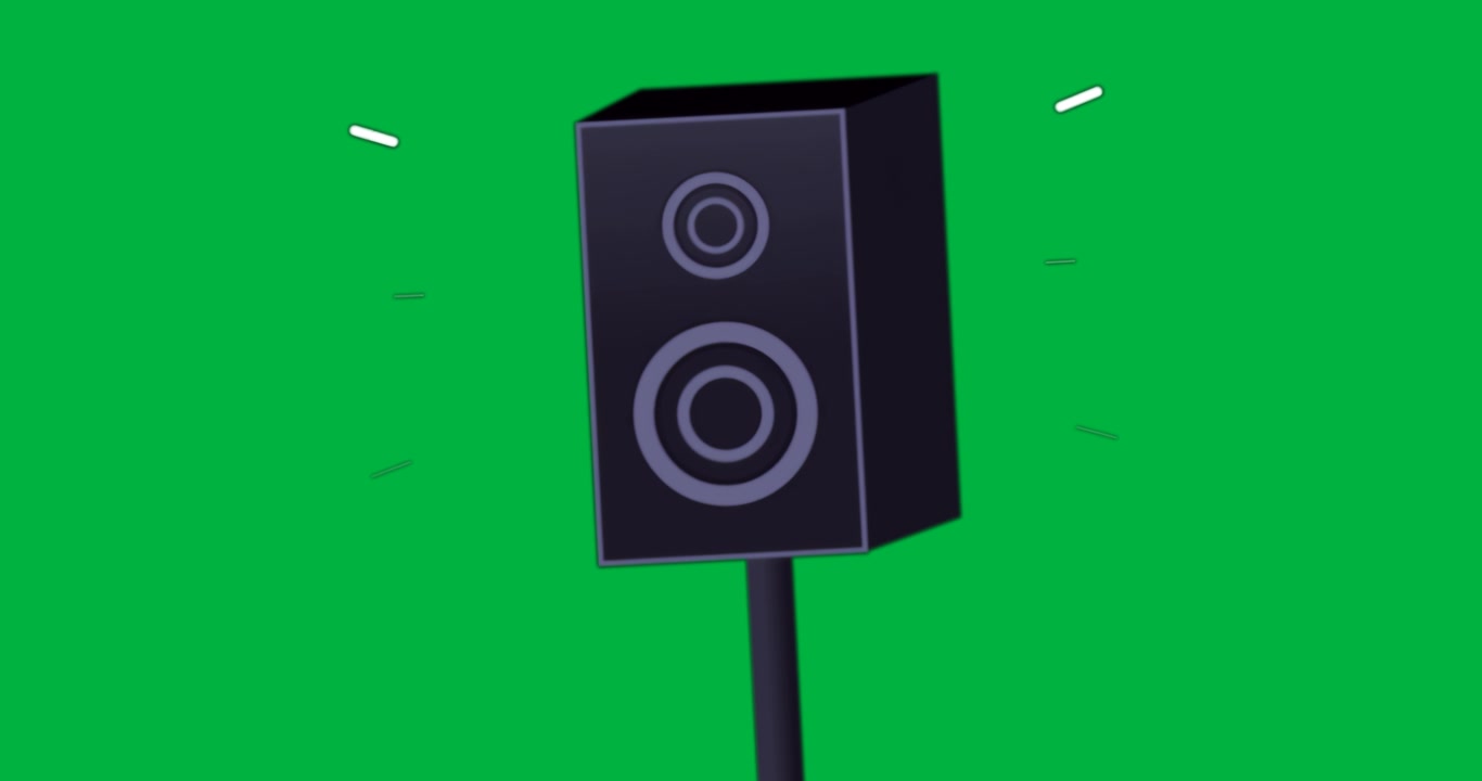 Speaker cabinet emitting sound on transparent backdrop featuring audio tech with two drivers