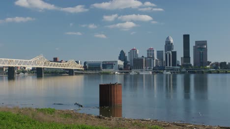 view of downtown louisville, bridge, water