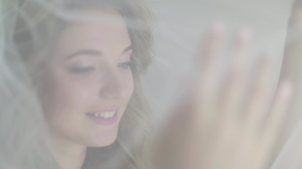 Bride During The Wedding Preparations. Happy Bride waiting groom. Marriage wedding day moment