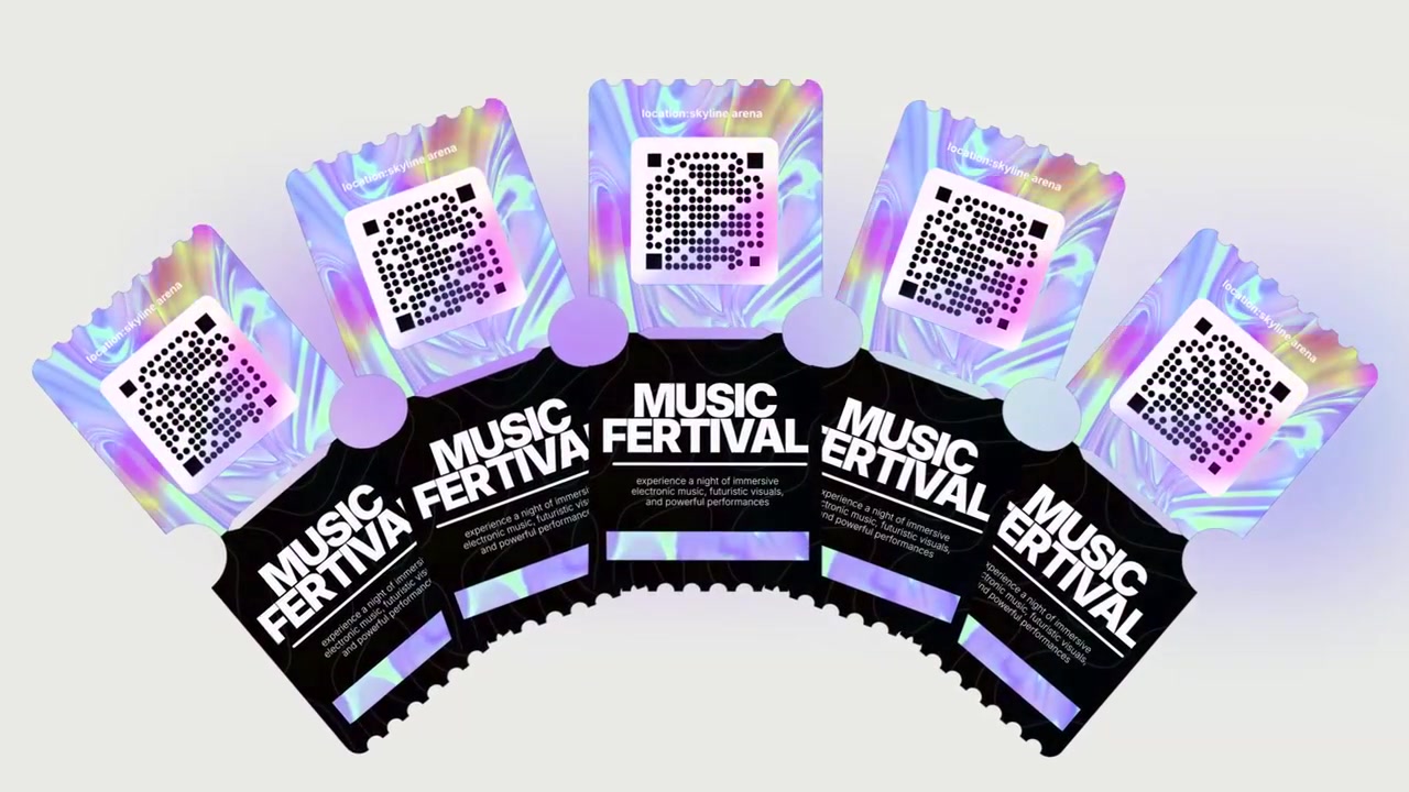 Futuristic Digital Ticket Mockup with Holographic Effect
