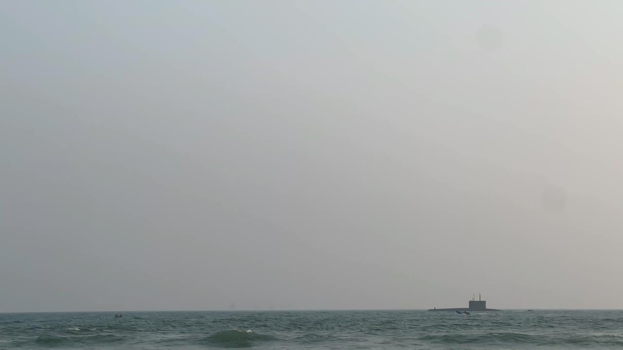An Indian Navy submarine near the beach of Puri during the Navy day celebration in Puri 2025.
