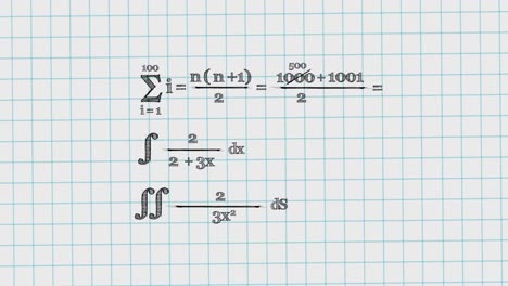 animation of mathematical equations moving on white background