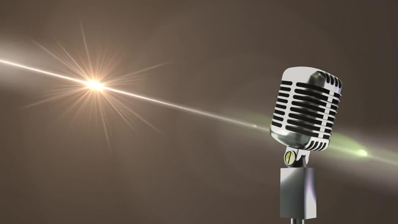 animación de un micrófono antiguo sobre un fondo marrón