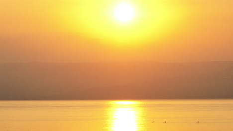 paddle board in the ocean during sunrise with mountains in the background