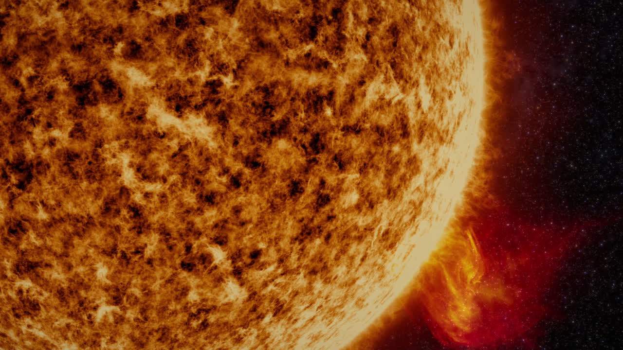 Intense solar flare bursts from the sun’s fiery surface, unleashing a breathtaking torrent of coronal particles that cascade into the vast cosmic expanse