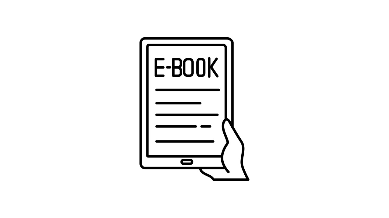 Animated Line Icon of Hand Holding Tablet with E-Book