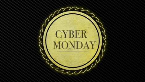 el texto moderno de cyber monday en círculo dorado en gradiente negro