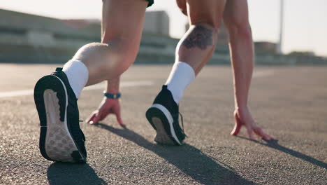 person, legs and start on road for running