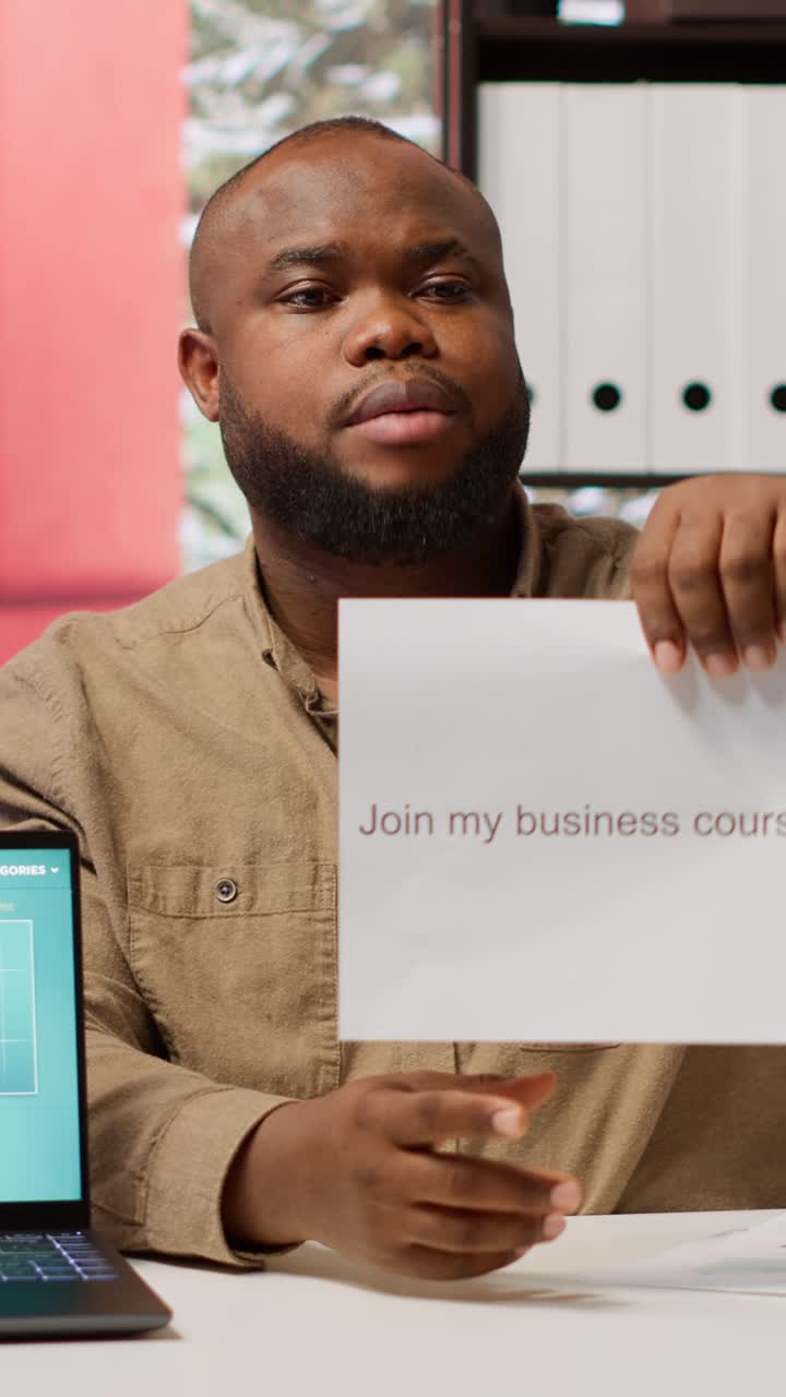 African American Man Promoting Business Course in Video Call