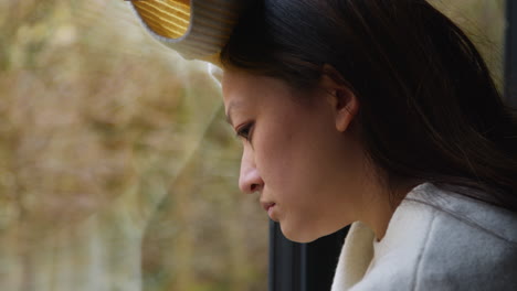 Close-Up-Of-Stressed-Or-Anxious-Woman-Suffering-With-Depression-Anxiety-Loneliness-Or-Agoraphobia-Leaning-Against-Window-At-Home