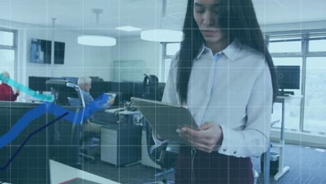 animación de la interfaz digital que muestra las estadísticas con diversos colegas que trabajan juntos en un