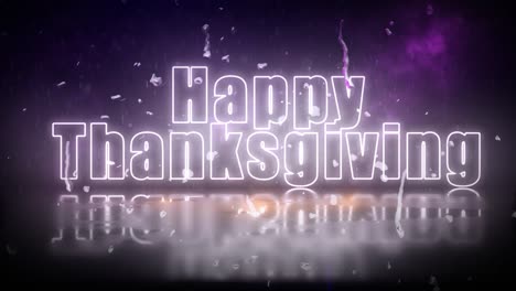 „Happy-Thanksgiving“-Neonlichtschild,-Das-Durch-Einen-Sturm-Mit-Flackernden-Lichtern-Sichtbar-Wird