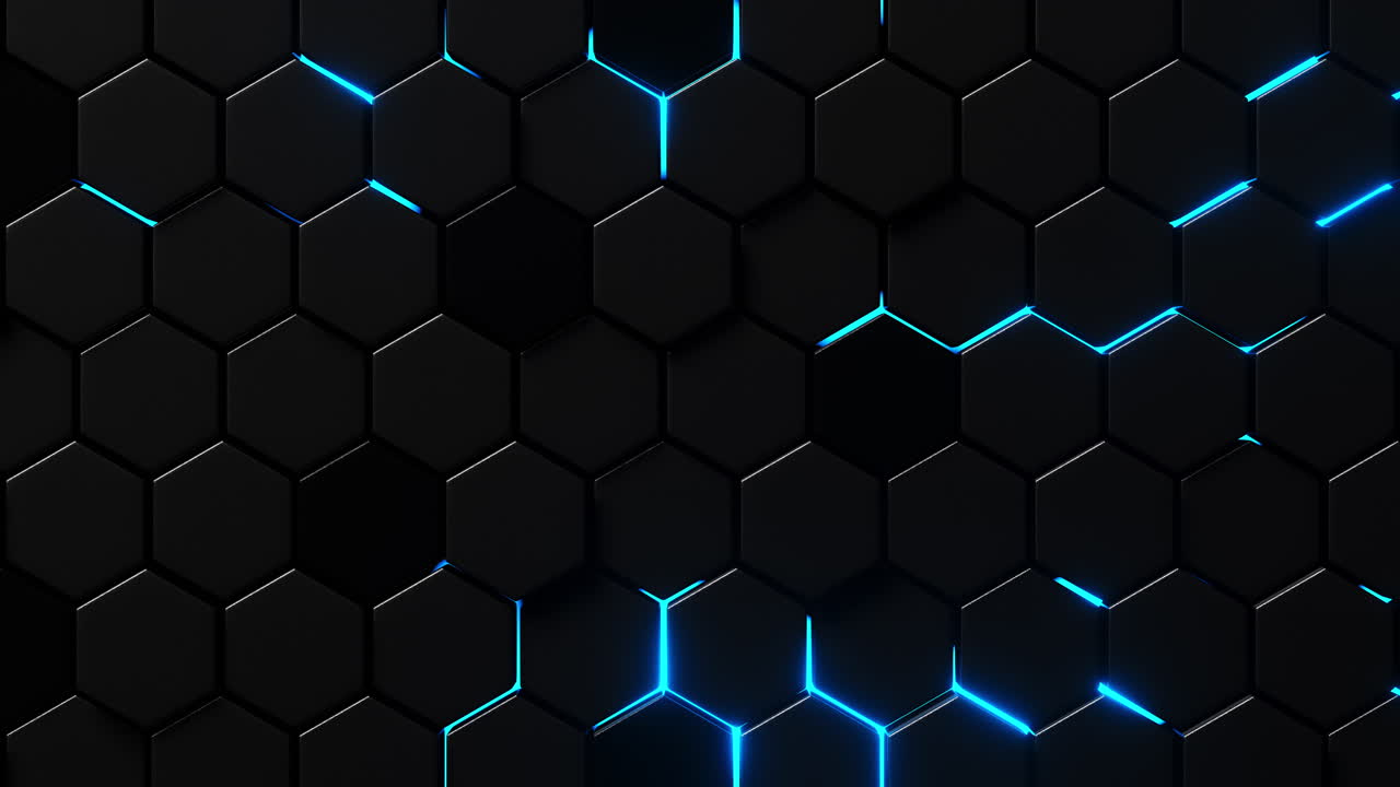 hexágonos en movimiento iluminados con luz azul. animación en bucle infinito