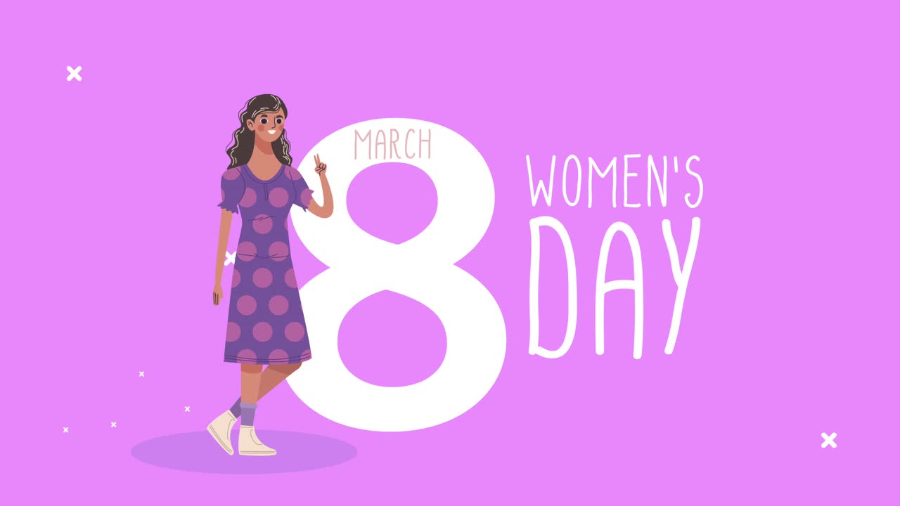 happy womens day lettering card with cute girl
