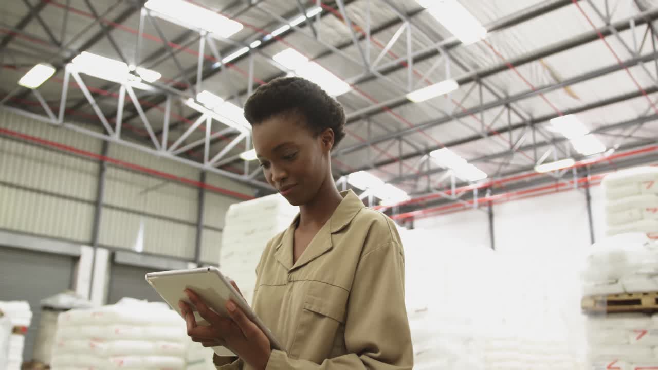 Close up of a female warehouse worker in a storeroom 4k