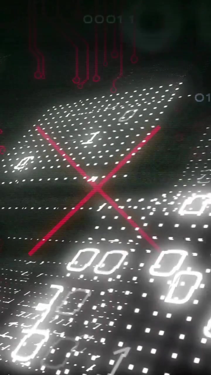 Binary code and circuit board animation over dark background