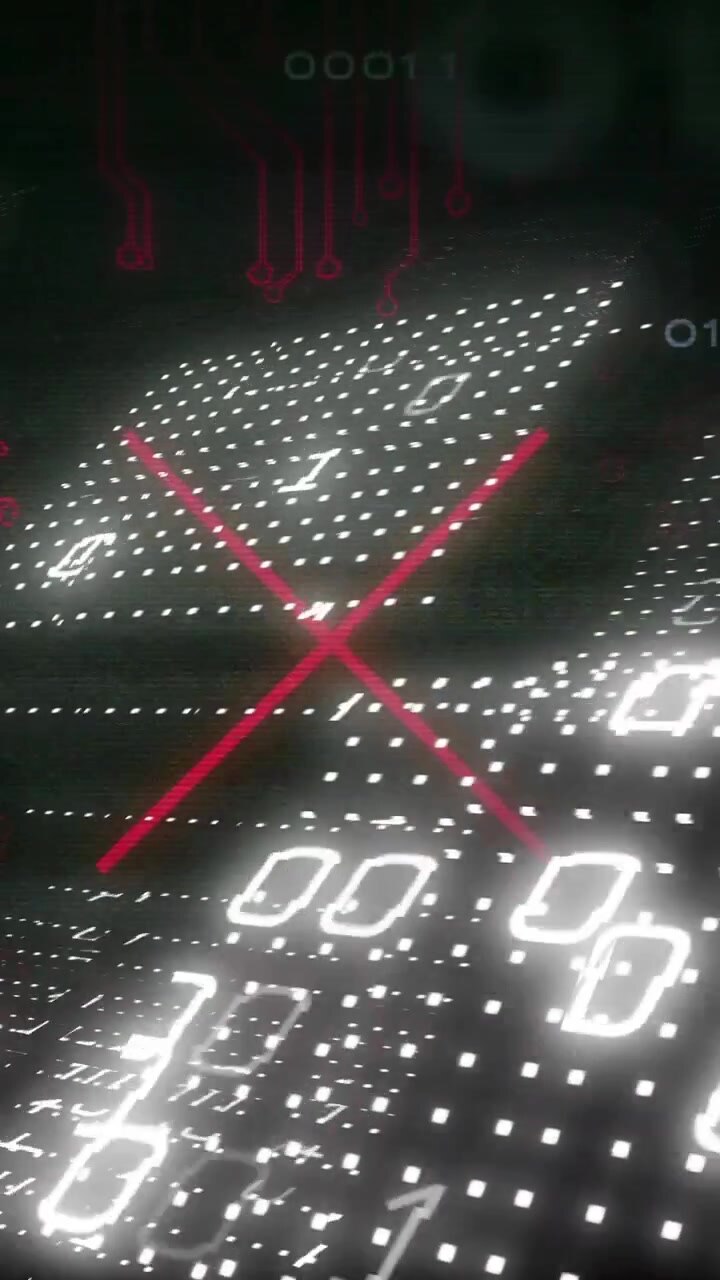 Binary code and circuit board animation over dark background