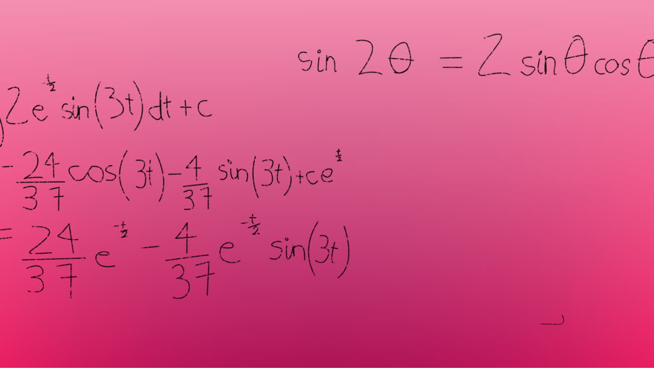 animación de fórmulas matemáticas escritas a mano sobre un fondo rosa