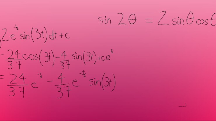 Animation of hand written mathematical formulae over pink background
