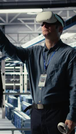 Vertical Video Server Farm Programmer Uses Vr Headset To Install Updates