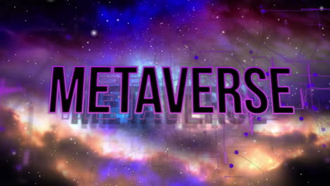 animation of metaverse text over stars on black background