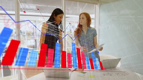 animation of financial data processing over diverse business people in office