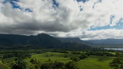 timelapse de un valle verde en la isla hawaiana de kauai mientras las vacas pastan debajo