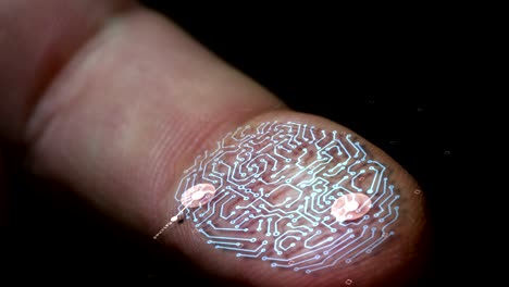 futuristic digital processing of biometric fingerprint scanner.