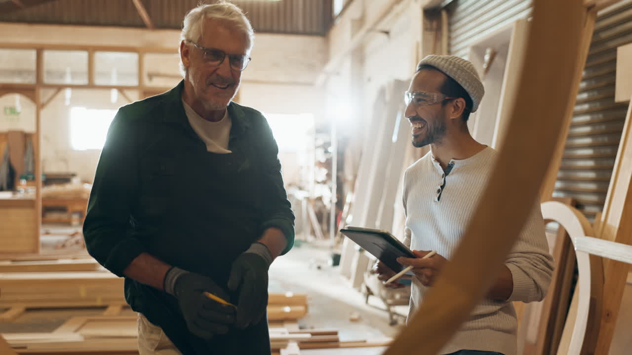 Two men in a woodworking shop