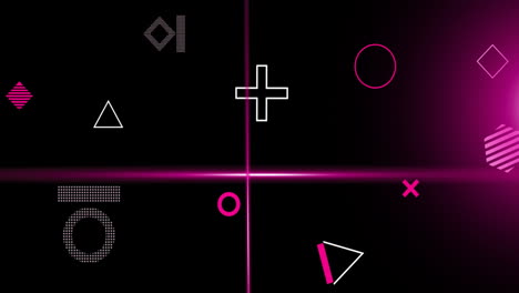 animation of rotating shapes and pink scanner beams processing on dark background